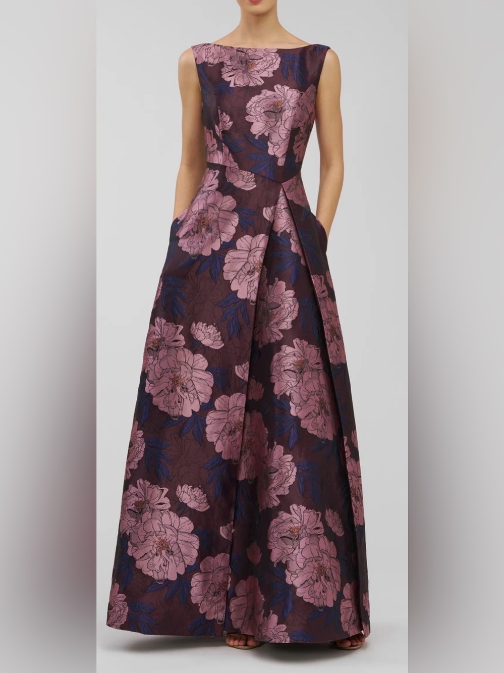 NEW KAY UNGER Caitlin Metallic Floral Jacquard Sleeveless Primrose Gown Sz 6